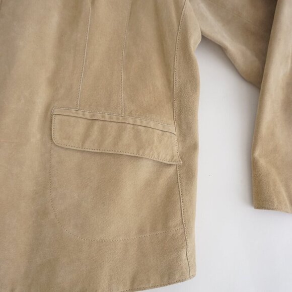 Vintage Denver Hayes Beige 100% Suede Leather Button Up Blazer Jacket 2Xl - Picture 4 of 15